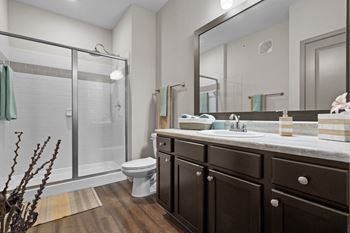 Bathroom with hardwood floors